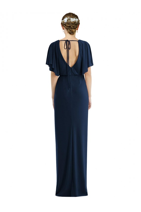 Bateau Neck Long Spandex Dark Navy Short Sleeves Semi Formal Evening Dress / Prom Dress / Bridesmaid Dress Darwin