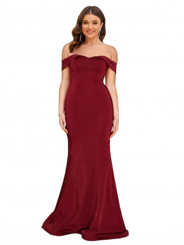 Off the Shoulder Long Spandex Burgundy Sleeveless Formal Plus Size Evening Gown / Prom Dress / Bridesmaid Dress Darwin