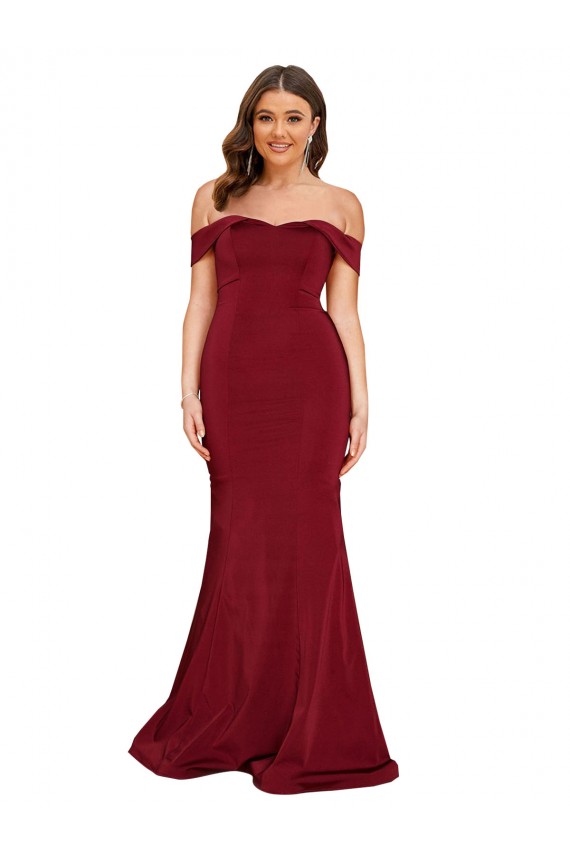 Off the Shoulder Long Spandex Burgundy Sleeveless Formal Plus Size Evening Gown / Prom Dress / Bridesmaid Dress Darwin