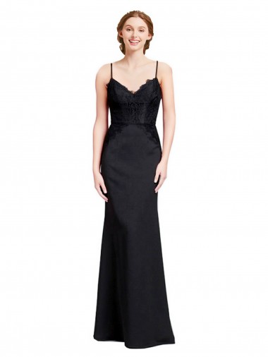 V-Neck Long Stretch Crepe Black Mermaid Sleeveless Prom Dress / Bridesmaid Dress Darwin