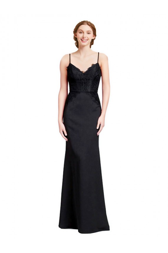 V-Neck Long Stretch Crepe Black Mermaid Sleeveless Prom Dress / Bridesmaid Dress Darwin