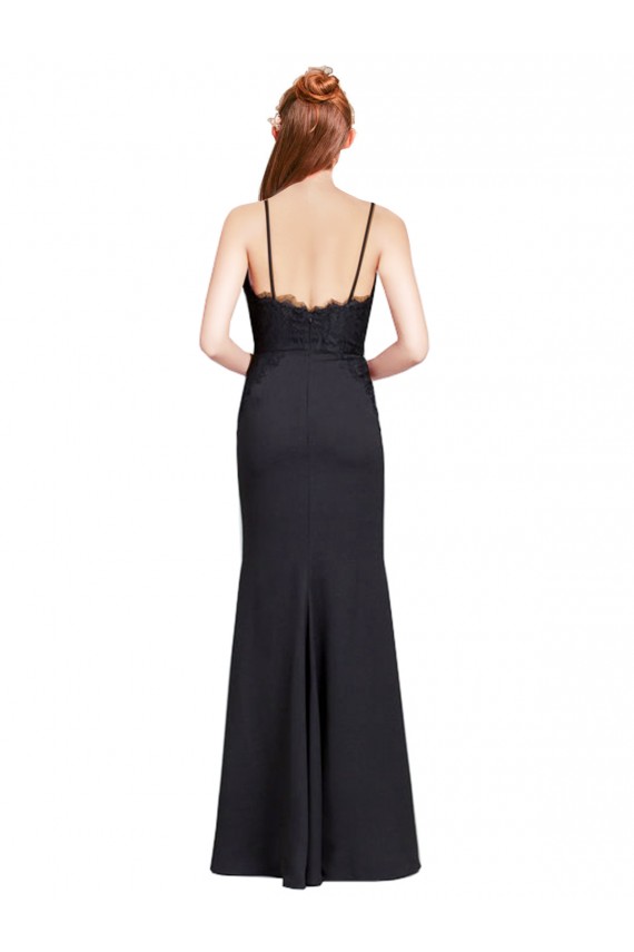 V-Neck Long Stretch Crepe Black Mermaid Sleeveless Prom Dress / Bridesmaid Dress Darwin