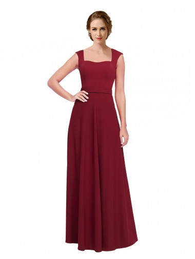 Square Neck Long Stretch Crepe Burgundy Sleeveless Prom Dress / Bridesmaid Dress Darwin