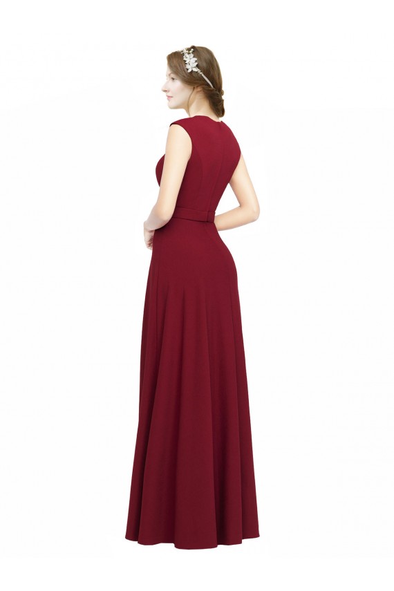 Square Neck Long Stretch Crepe Burgundy Sleeveless Prom Dress / Bridesmaid Dress Darwin