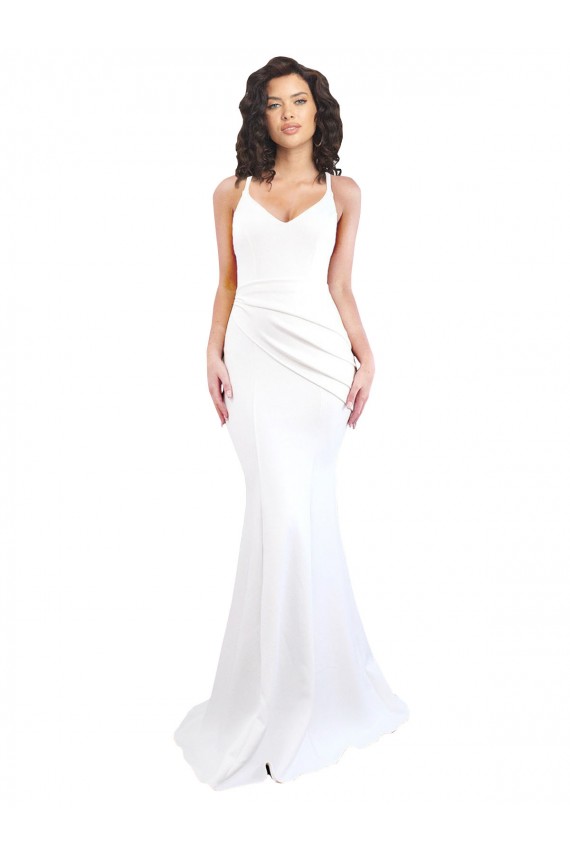 High Neck Long Stretch Crepe White Sleeveless Black Tie Evening Gown / Prom Dress / Bridesmaid Dress Darwin