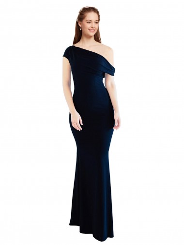 One Shoulder Long Stretch Crepe Dark Navy Sleeveless Formal Evening Gown / Prom Dress / Bridesmaid Dress Darwin
