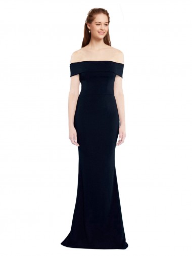 Off the Shoulder Long Stretch Crepe Dark Navy Sleeveless Formal Dress / Bridesmaid Dress Darwin