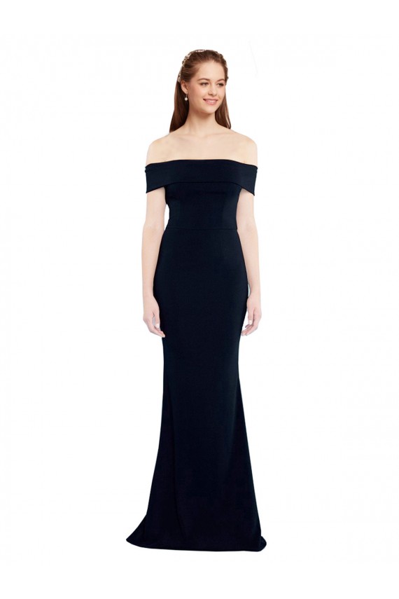 Off the Shoulder Long Stretch Crepe Dark Navy Sleeveless Formal Dress / Bridesmaid Dress Darwin