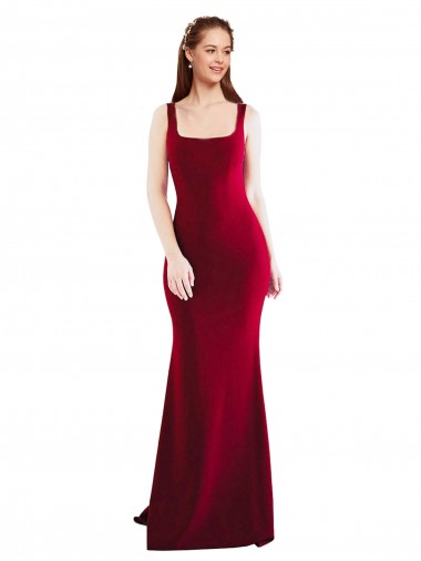 Square Neck Long Stretch Crepe Burgundy Sleeveless Formal Evening Gown / Prom Dress / Bridesmaid Dress Darwin