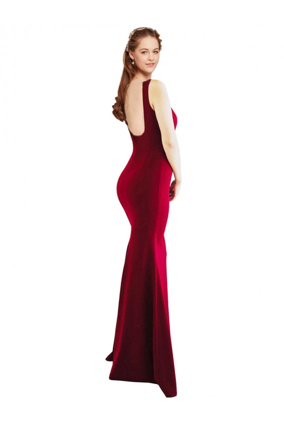 Square Neck Long Stretch Crepe Burgundy Sleeveless Formal Evening Gown / Prom Dress / Bridesmaid Dress Darwin