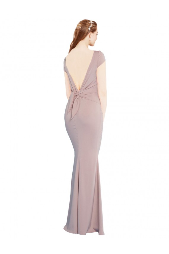 Boat Neck Long Stretch Crepe Dusty Pink Cap Sleeves Formal Evening Gown / Prom Dress / Bridesmaid Dress Darwin