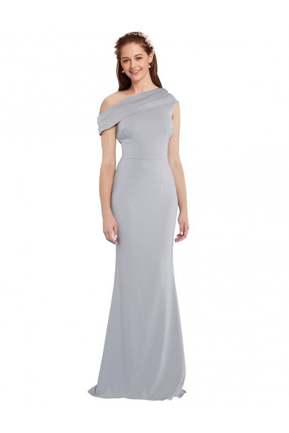 One Shoulder Long Stretch Crepe Grey Sleeveless Formal Dress / Bridesmaid Dress Darwin