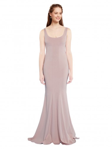 Scoop Neck Long Stretch Crepe Dusty Pink Cap Sleeves Formal Evening Gown / Prom Dress / Bridesmaid Dress Darwin