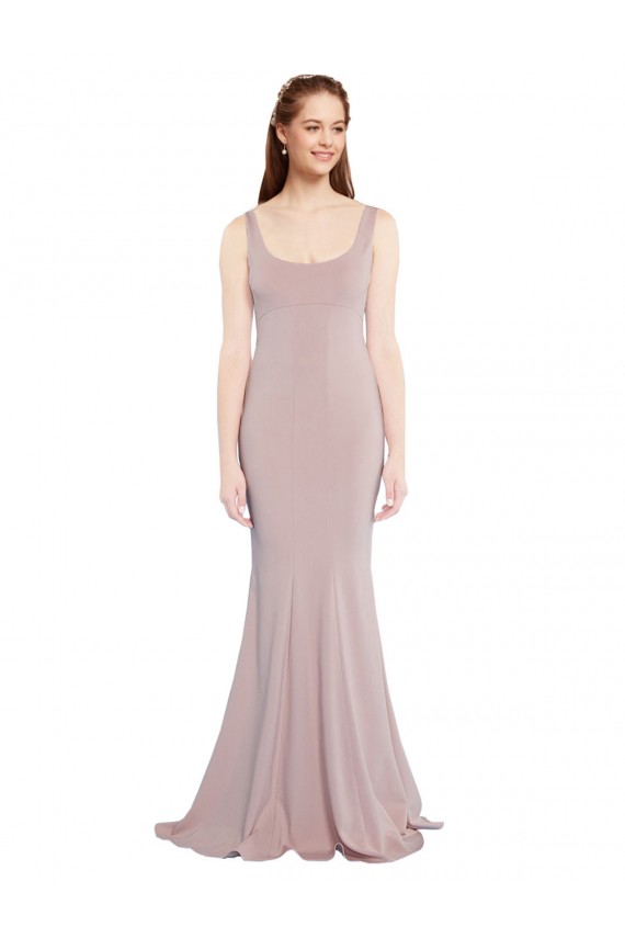 Scoop Neck Long Stretch Crepe Dusty Pink Cap Sleeves Formal Evening Gown / Prom Dress / Bridesmaid Dress Darwin