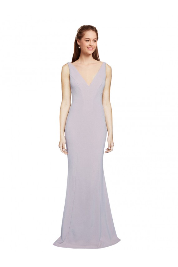 V-Neck Long Stretch Crepe Arctic Lilac Sleeveless Formal Evening Gown / Prom Dress / Bridesmaid Dress Darwin