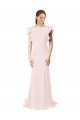 Jewel Neck Sweep Train Stretch Crepe Pink Ruffle Sleeves Black Tie Prom Dress / Bridesmaid Dress Darwin