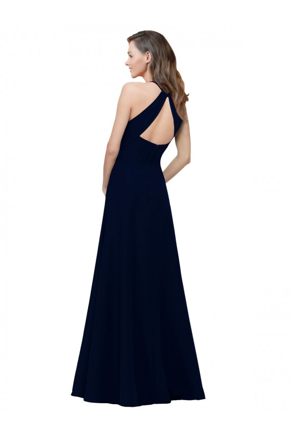 High Neck Long Stretch Crepe Dusty Pink A-Line Sleeveless Prom Dress / Bridesmaid Dress Darwin