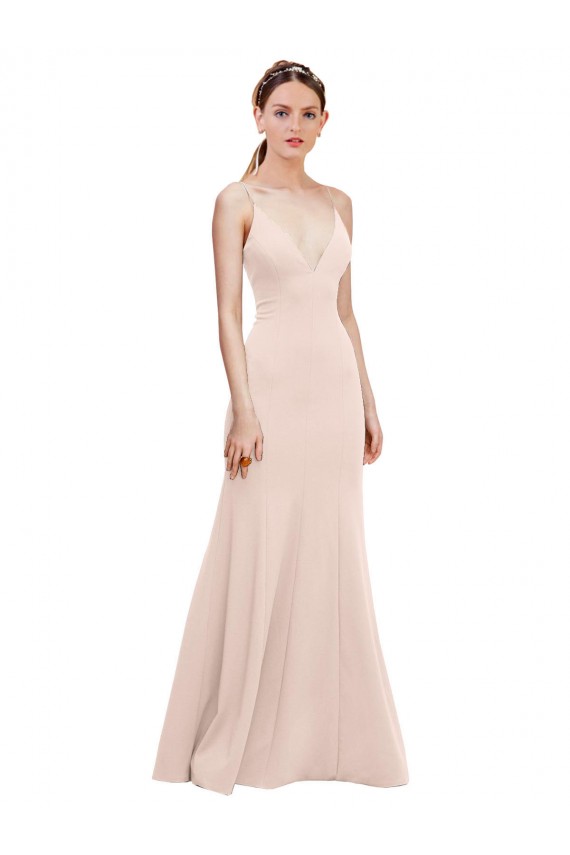 V-Neck Long Stretch Crepe Pink Sleeveless Formal Dress / Bridesmaid Dress Darwin