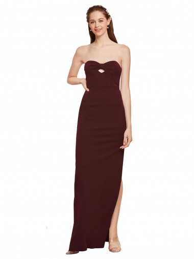 Strapless Long Stretch Crepe Burgundy Gold Sleeveless Formal Evening Gown / Prom Dress / Bridesmaid Dress Darwin