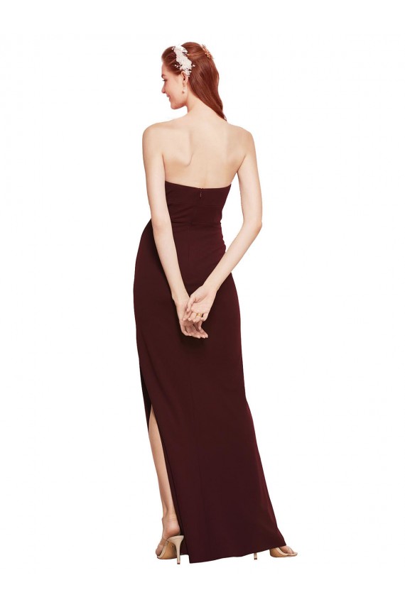 Strapless Long Stretch Crepe Burgundy Gold Sleeveless Formal Evening Gown / Prom Dress / Bridesmaid Dress Darwin