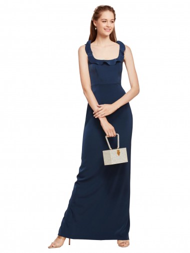 Scoop Neck Long Stretch Crepe Dark Navy Sleeveless Formal Evening Gown / Prom Dress / Bridesmaid Dress Darwin