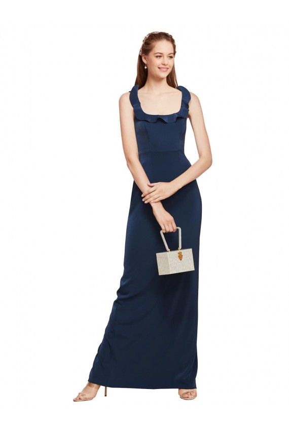Scoop Neck Long Stretch Crepe Dark Navy Sleeveless Formal Evening Gown / Prom Dress / Bridesmaid Dress Darwin
