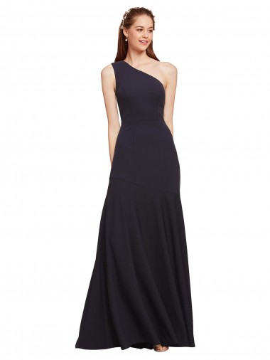 One Shoulder Long Stretch Crepe Dark Navy A-Line Sleeveless Formal Evening Gown / Prom Dress / Bridesmaid Dress Darwin