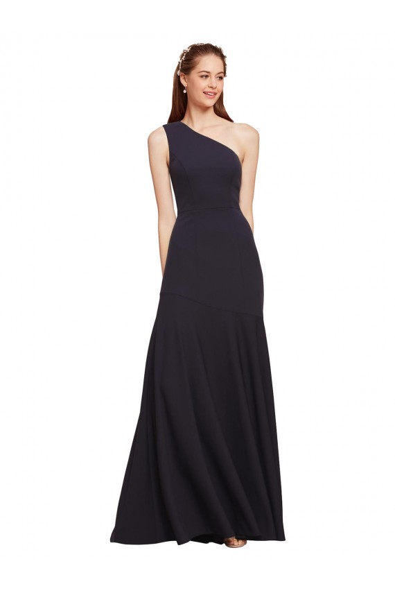 One Shoulder Long Stretch Crepe Dark Navy A-Line Sleeveless Formal Evening Gown / Prom Dress / Bridesmaid Dress Darwin