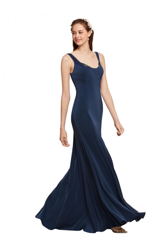 Round Neck Long Stretch Crepe Dark Navy Sleeveless Prom Dress / Bridesmaid Dress Darwin