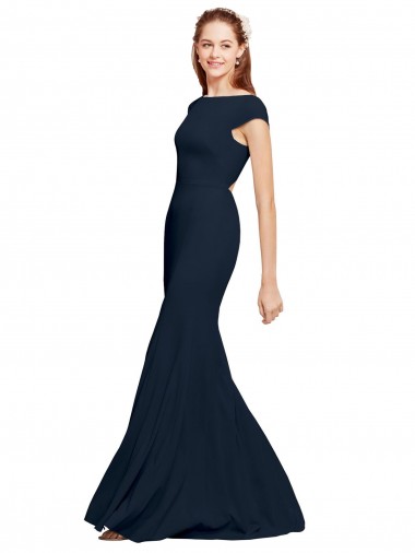 Boat Neck Long Stretch Crepe Dark Navy Sleeveless Formal Evening Gown / Prom Dress / Bridesmaid Dress Darwin