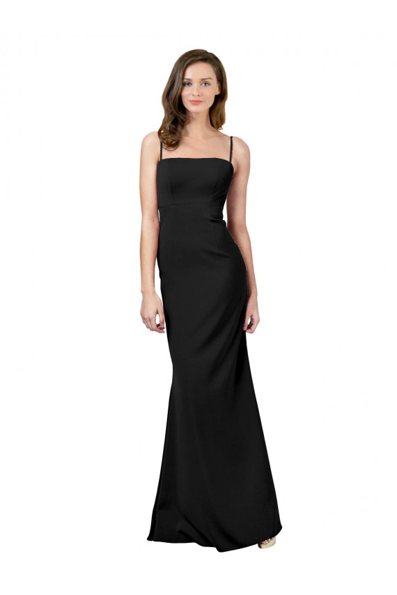 Square Neck Long Stretch Crepe Black Sleeveless Formal Evening Gown / Prom Dress / Bridesmaid Dress Darwin