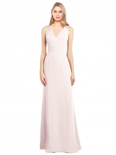 V-Neck Long Stretch Crepe Pink Sleeveless Semi Formal Evening Dress / Prom Dress / Bridesmaid Dress Darwin