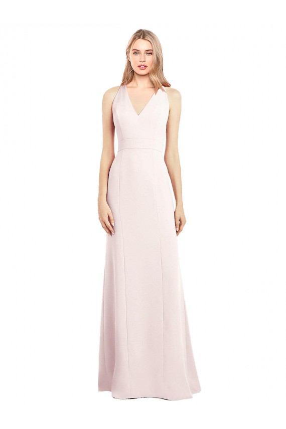 V-Neck Long Stretch Crepe Pink Sleeveless Semi Formal Evening Dress / Prom Dress / Bridesmaid Dress Darwin