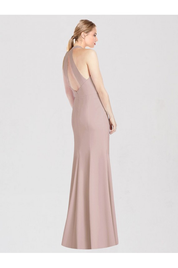 Halter Neck Long Stretch Crepe Dusty Pink Sleeveless Semi Formal Evening Dress / Bridesmaid Dress Darwin