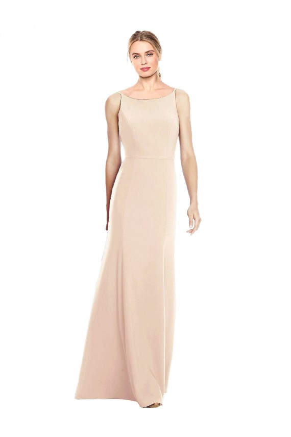 Bateau Neck Long Stretch Crepe Nude Sleeveless Semi Formal Evening Dress / Prom Dress / Bridesmaid Dress Darwin