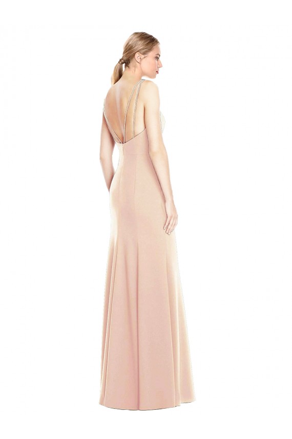 Bateau Neck Long Stretch Crepe Nude Sleeveless Semi Formal Evening Dress / Prom Dress / Bridesmaid Dress Darwin