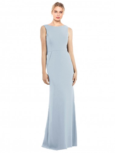 Bateau Neck Long Stretch Crepe Light Sky Blue Sleeveless Semi Formal Evening Dress / Prom Dress / Bridesmaid Dress Darwin