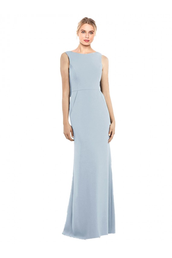 Bateau Neck Long Stretch Crepe Light Sky Blue Sleeveless Semi Formal Evening Dress / Prom Dress / Bridesmaid Dress Darwin