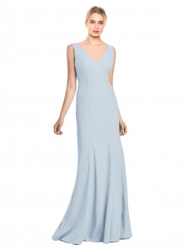 V-Neck Long Stretch Crepe Light Sky Blue Sleeveless Bridesmaid Dress / Formal Dress Darwin