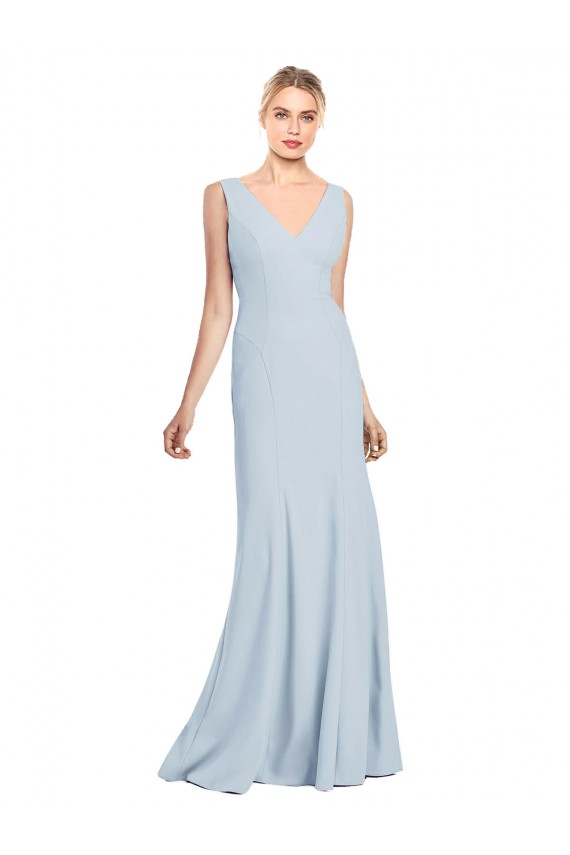 V-Neck Long Stretch Crepe Light Sky Blue Sleeveless Bridesmaid Dress / Formal Dress Darwin