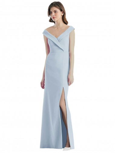 V-Neck Long Stretch Crepe Light Sky Blue Sleeveless Black Tie Evening Gown / Bridesmaid Dress Darwin