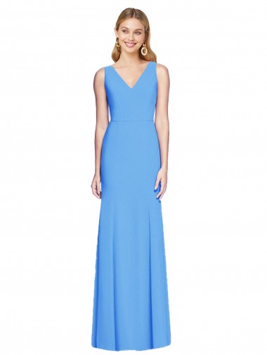 V-Neck Long Stretch Crepe Peacock Blue Sleeveless Semi Formal Evening Dress / Prom Dress / Bridesmaid Dress Darwin