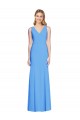 V-Neck Long Stretch Crepe Peacock Blue Sleeveless Semi Formal Evening Dress / Prom Dress / Bridesmaid Dress Darwin