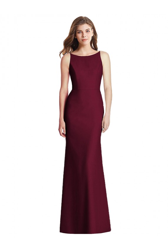Bateau Neck Long Stretch Crepe Burgundy Gold Sleeveless Semi Formal Evening Dress / Bridesmaid Dress Darwin