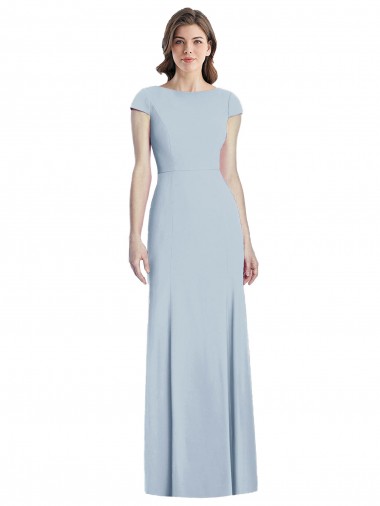 Bateau Neck Long Stretch Crepe Light Sky Blue Cap Sleeves Formal Dress / Bridesmaid Dress Darwin