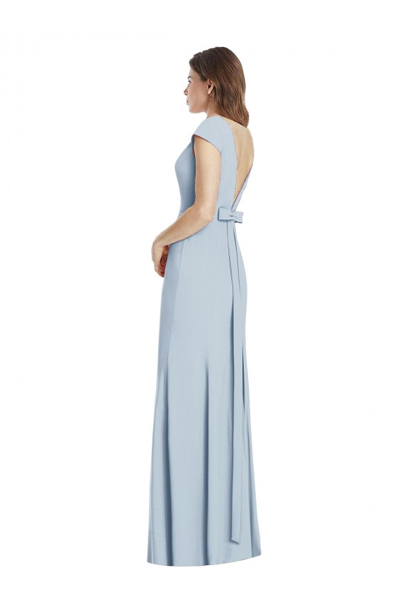 Bateau Neck Long Stretch Crepe Light Sky Blue Cap Sleeves Formal Dress / Bridesmaid Dress Darwin