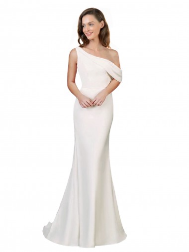 One Shoulder Sweep Train Stretch Crepe Ivory Sleeveless Formal Evening Gown / Prom Dress / Bridesmaid Dress Darwin