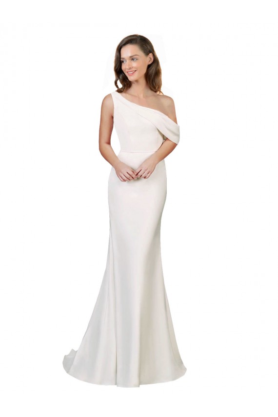 One Shoulder Sweep Train Stretch Crepe Ivory Sleeveless Formal Evening Gown / Prom Dress / Bridesmaid Dress Darwin