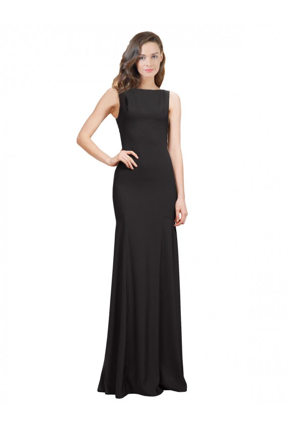 Bateau Neck Long Stretch Crepe Black Sleeveless Prom Dress / Bridesmaid Dress Darwin