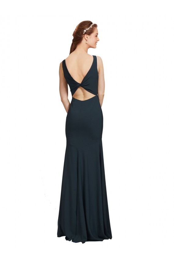Bateau Neck Long Stretch Crepe Black Sleeveless Prom Dress / Bridesmaid Dress Darwin